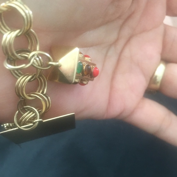 14K real Gold real gold 3D Charms Bracelet with W real gems. 1970's circa. - Picture 11 of 12